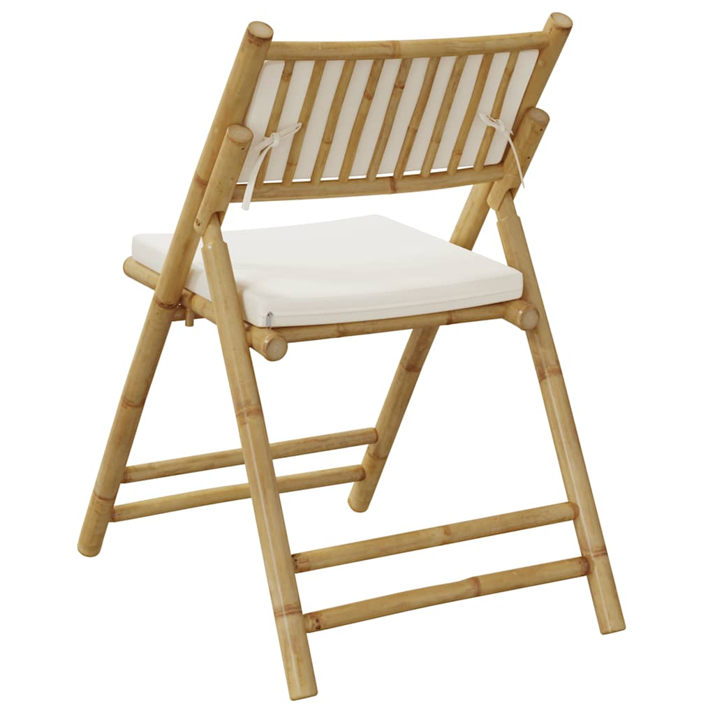 Bamboo Folding Bistro Chairs Set with Cream White Cushions - 4 Piece