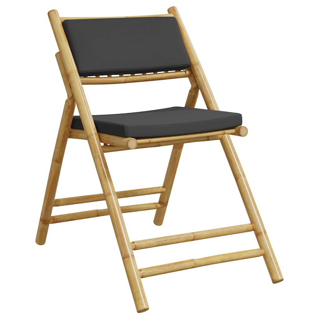 4-Piece Bamboo Folding Bistro Chairs, Dark Grey Cushions