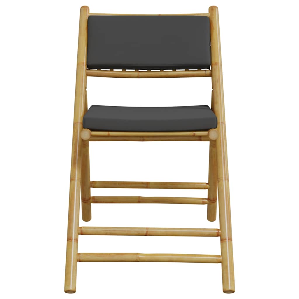 4-Piece Bamboo Folding Bistro Chairs, Dark Grey Cushions