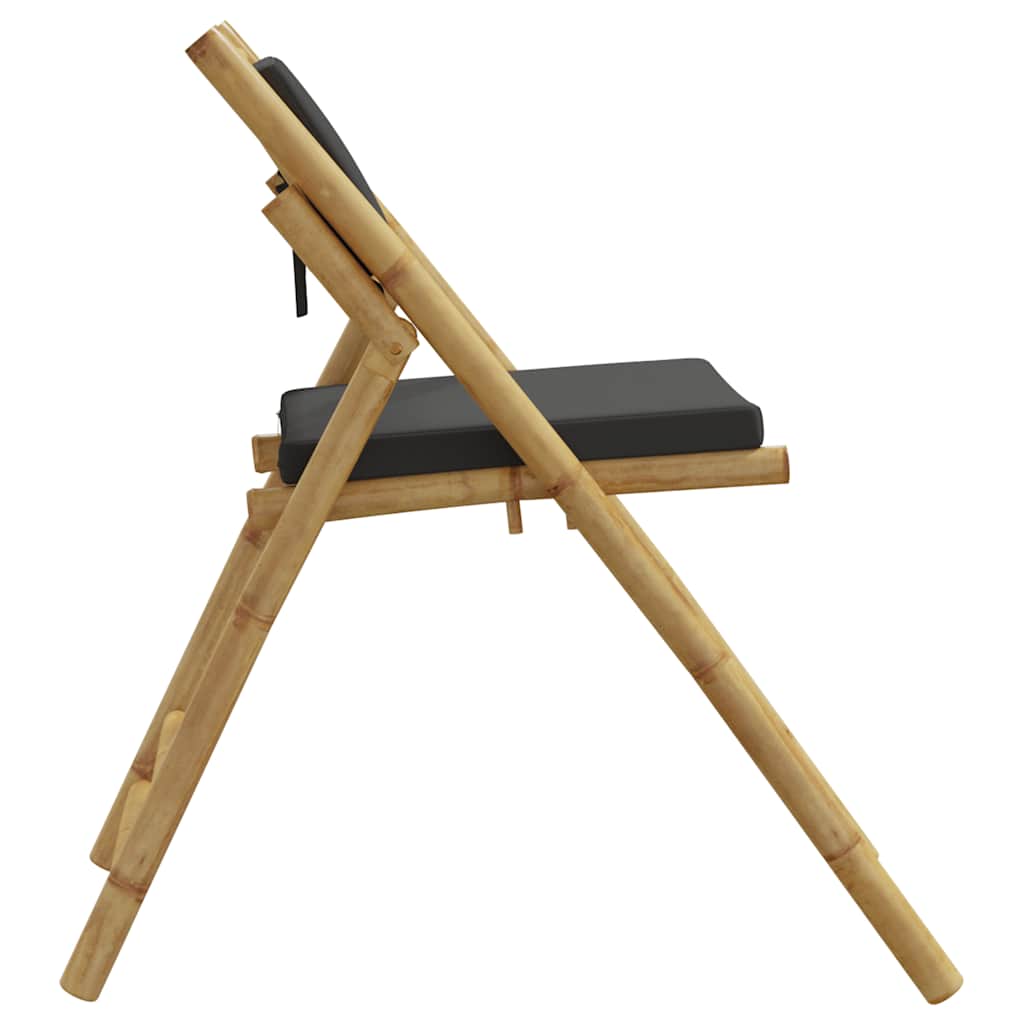 4-Piece Bamboo Folding Bistro Chairs, Dark Grey Cushions