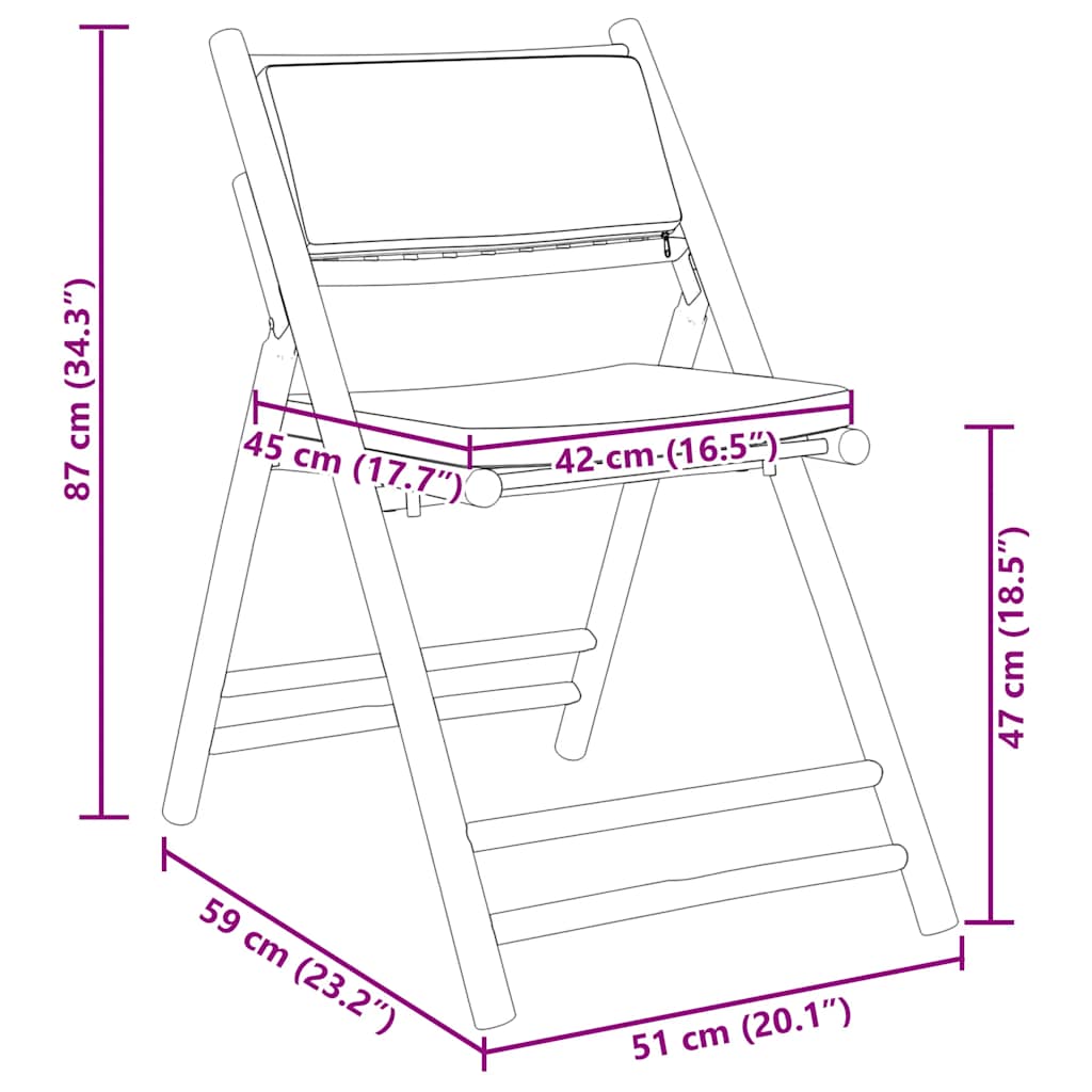 4-Piece Bamboo Folding Bistro Chairs, Dark Grey Cushions