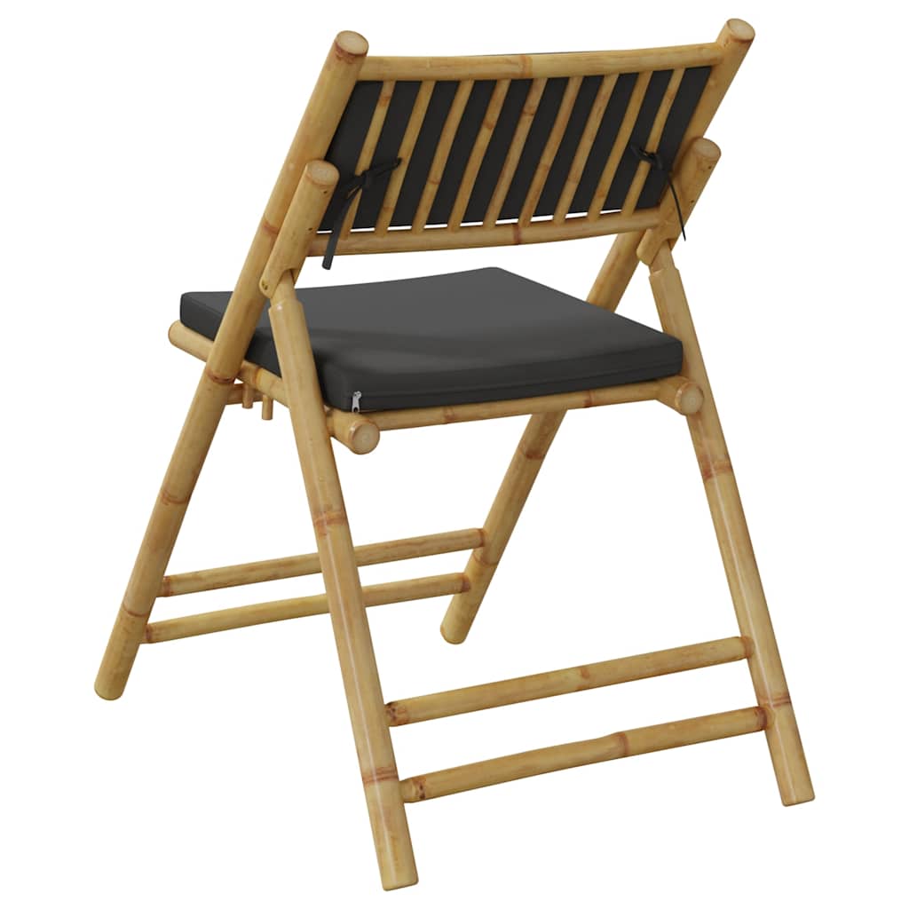 Bamboo Folding Bistro Chairs Set, Dark Grey Cushions, 6 Pieces