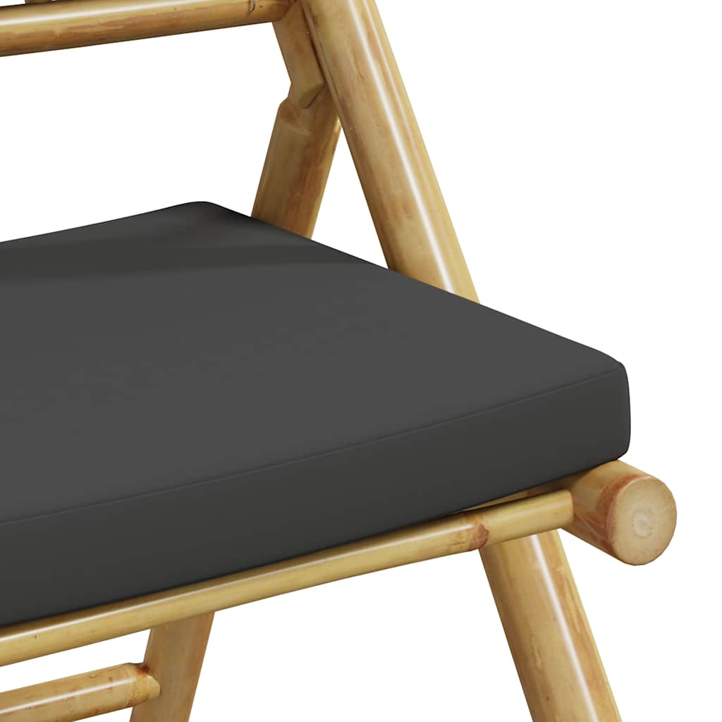 Bamboo Folding Bistro Chairs Set, Dark Grey Cushions, 6 Pieces