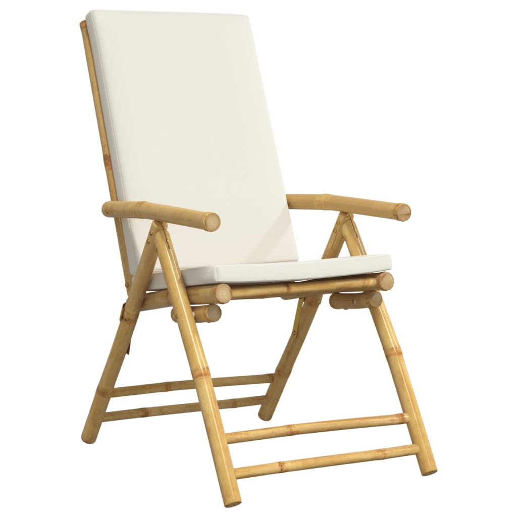 Bamboo Folding Recliner Set, Cream Cushions - 6 Piece Chairs
