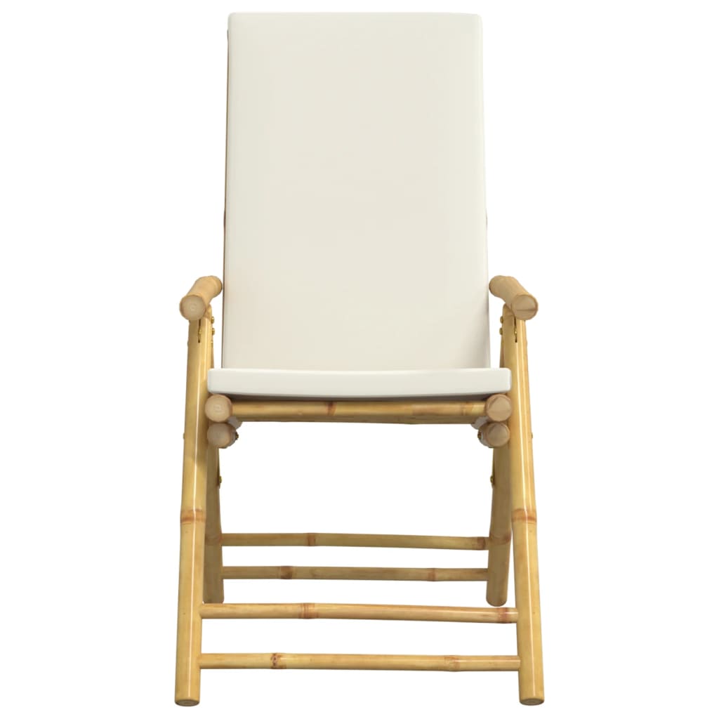 Bamboo Folding Recliner Set, Cream Cushions - 6 Piece Chairs