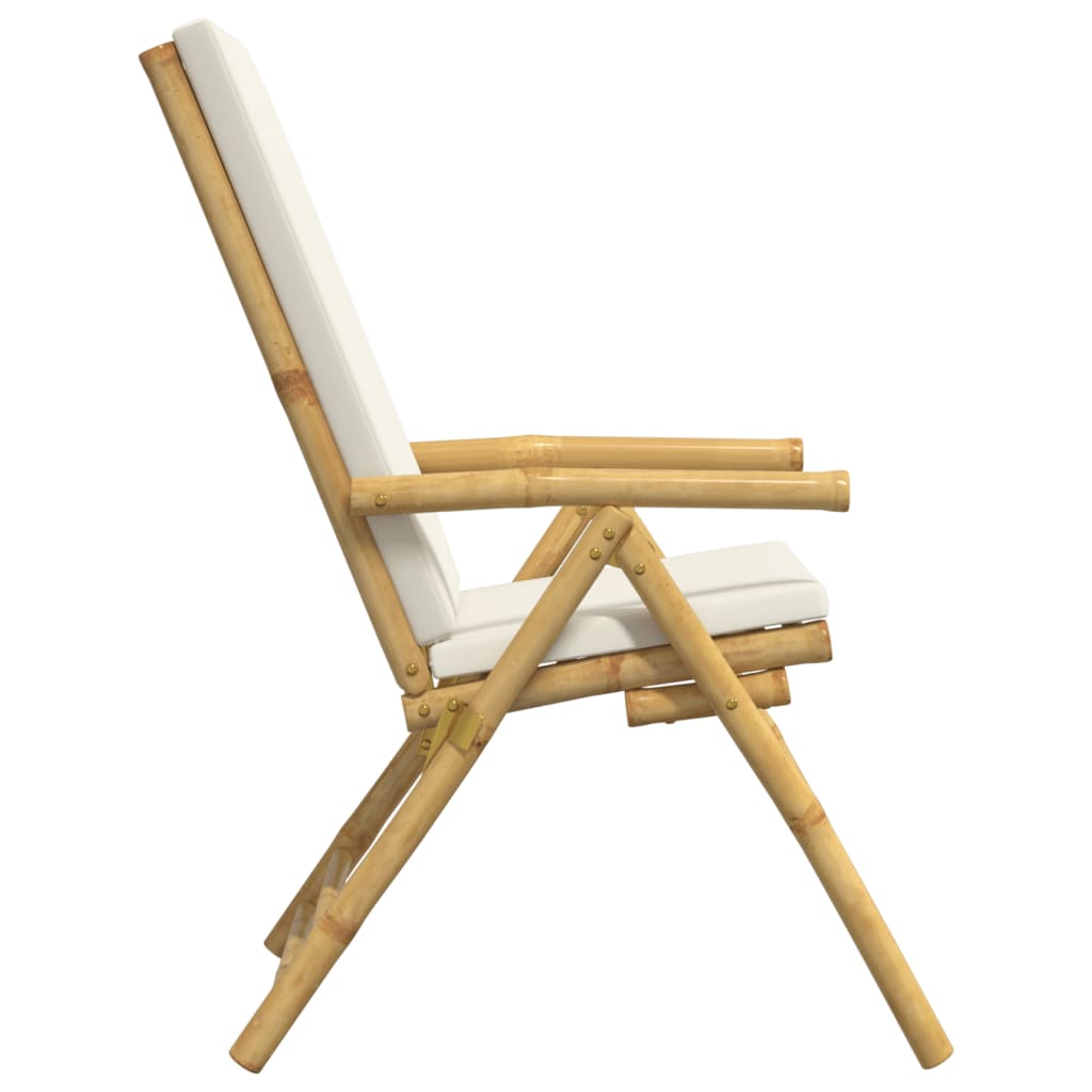 Bamboo Folding Recliner Set, Cream Cushions - 6 Piece Chairs