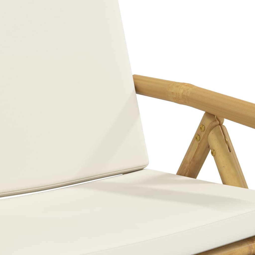 Bamboo Folding Recliner Set, Cream Cushions - 6 Piece Chairs
