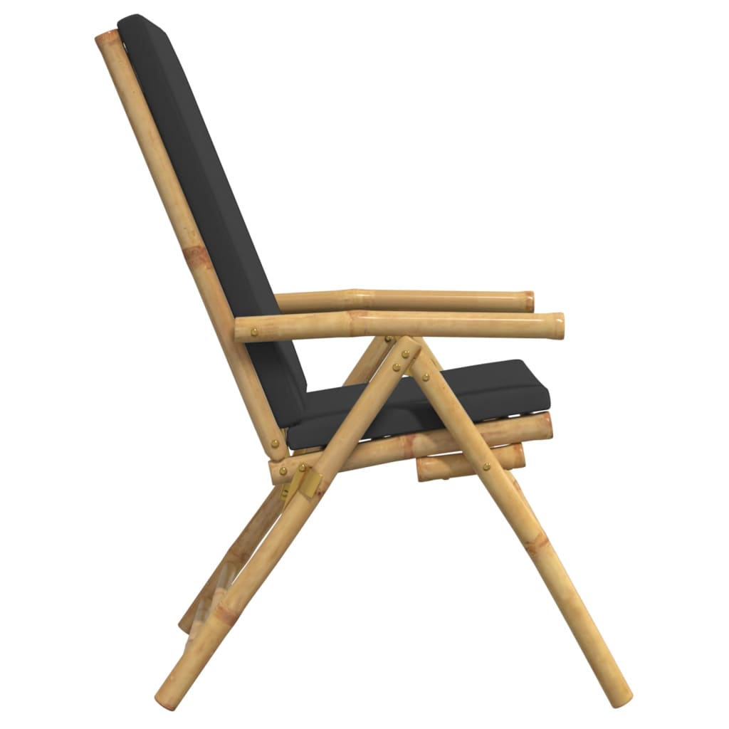 4-Piece Bamboo Folding Reclining Chairs with Dark Grey Cushions