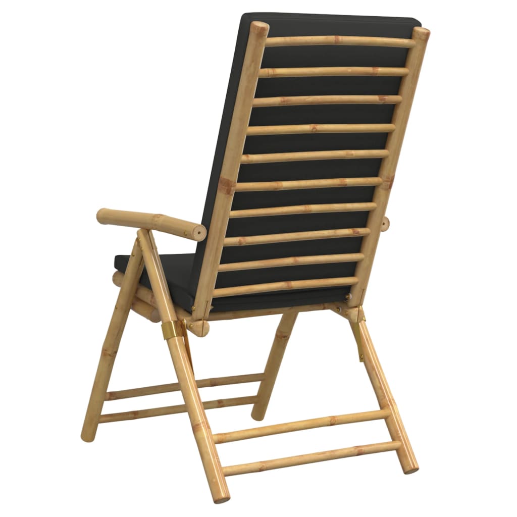 4-Piece Bamboo Folding Reclining Chairs with Dark Grey Cushions