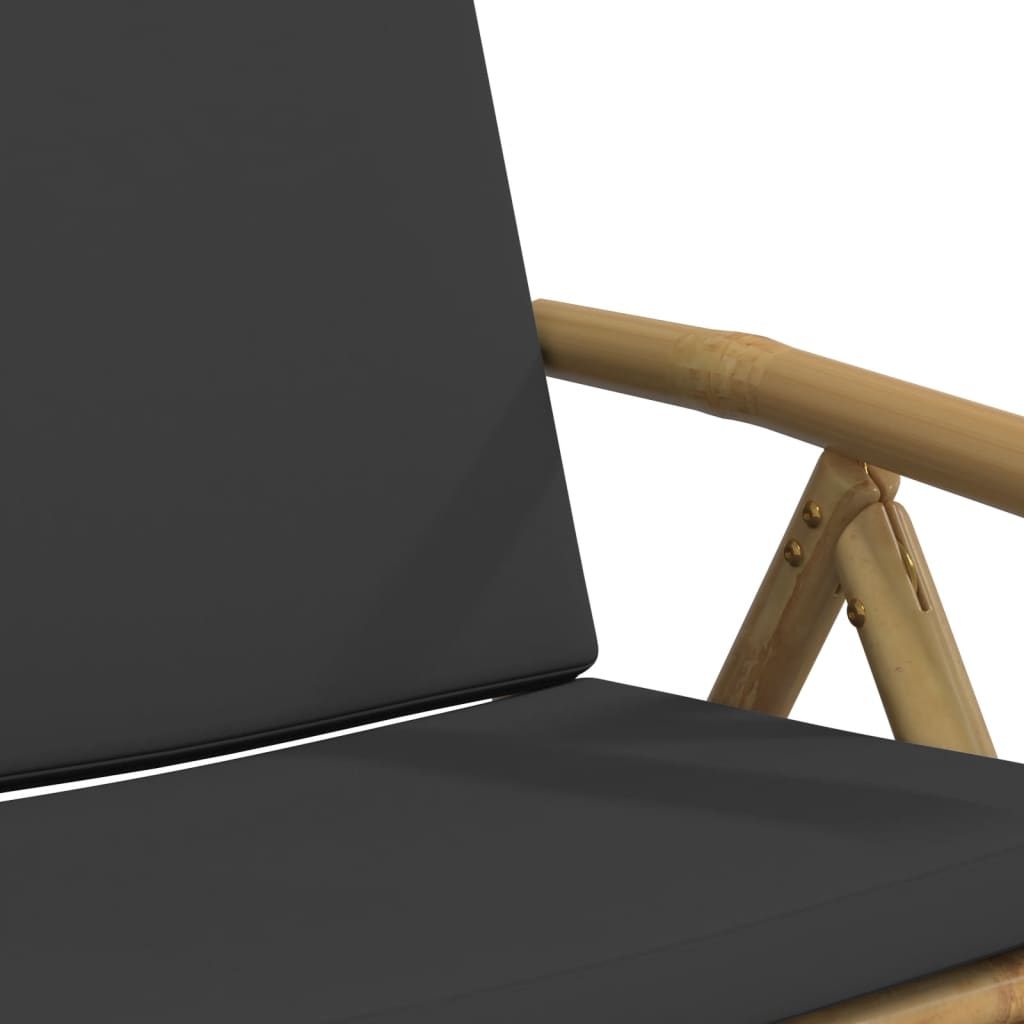4-Piece Bamboo Folding Reclining Chairs with Dark Grey Cushions