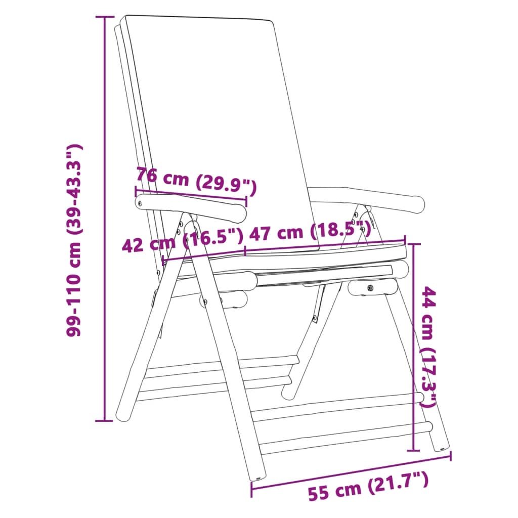 4-Piece Bamboo Folding Reclining Chairs with Dark Grey Cushions