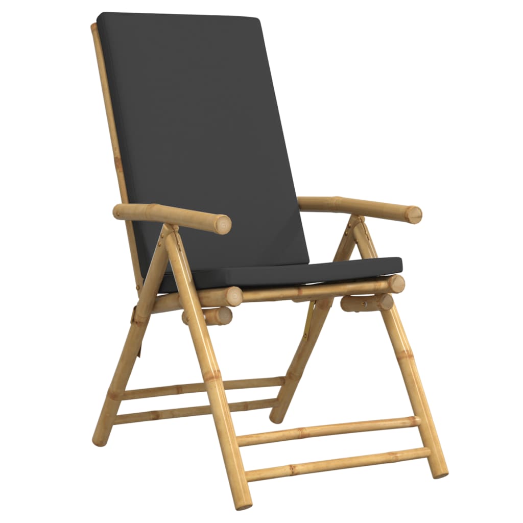 6-Piece Bamboo Reclining Chairs with Dark Grey Cushions - Foldable
