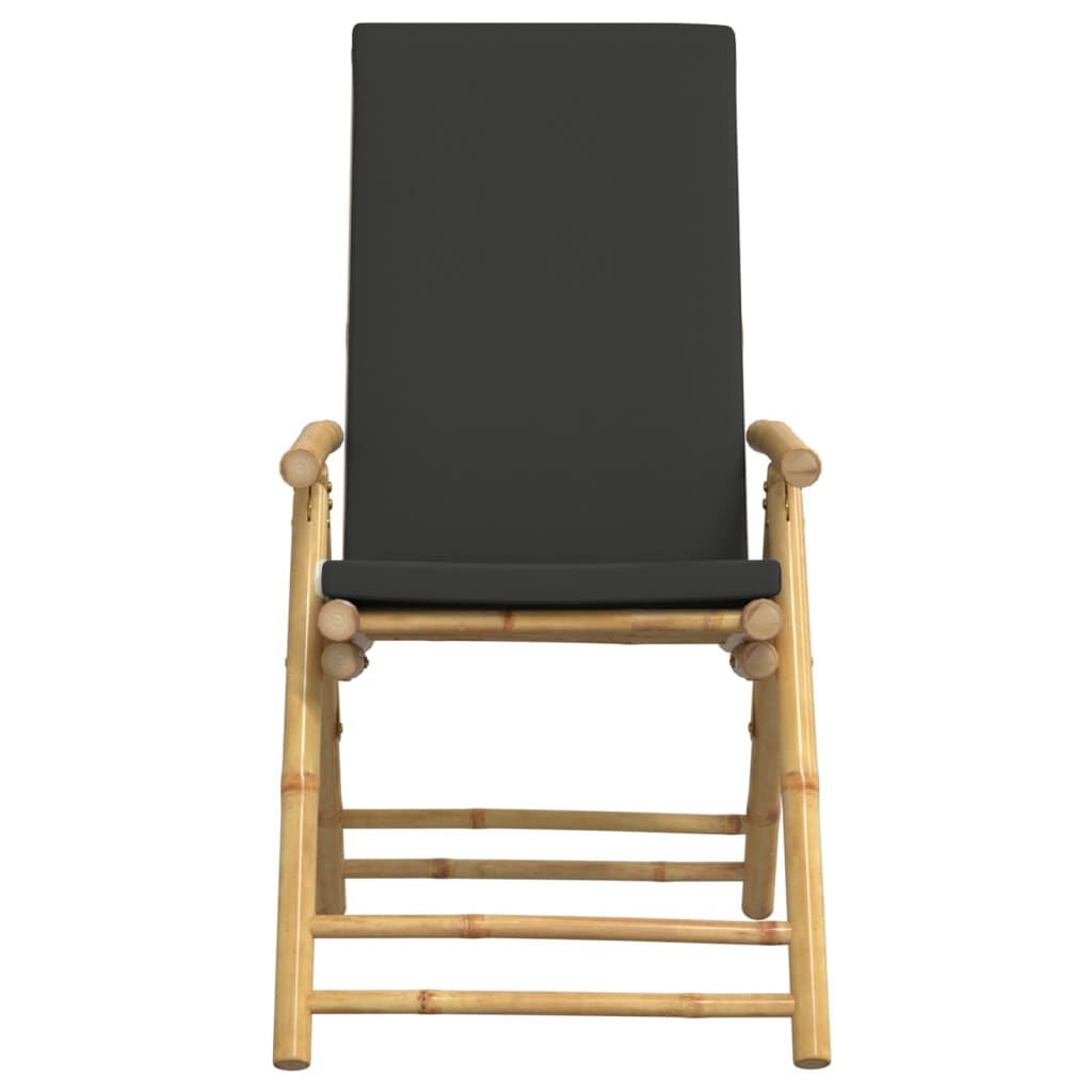 6-Piece Bamboo Reclining Chairs with Dark Grey Cushions - Foldable
