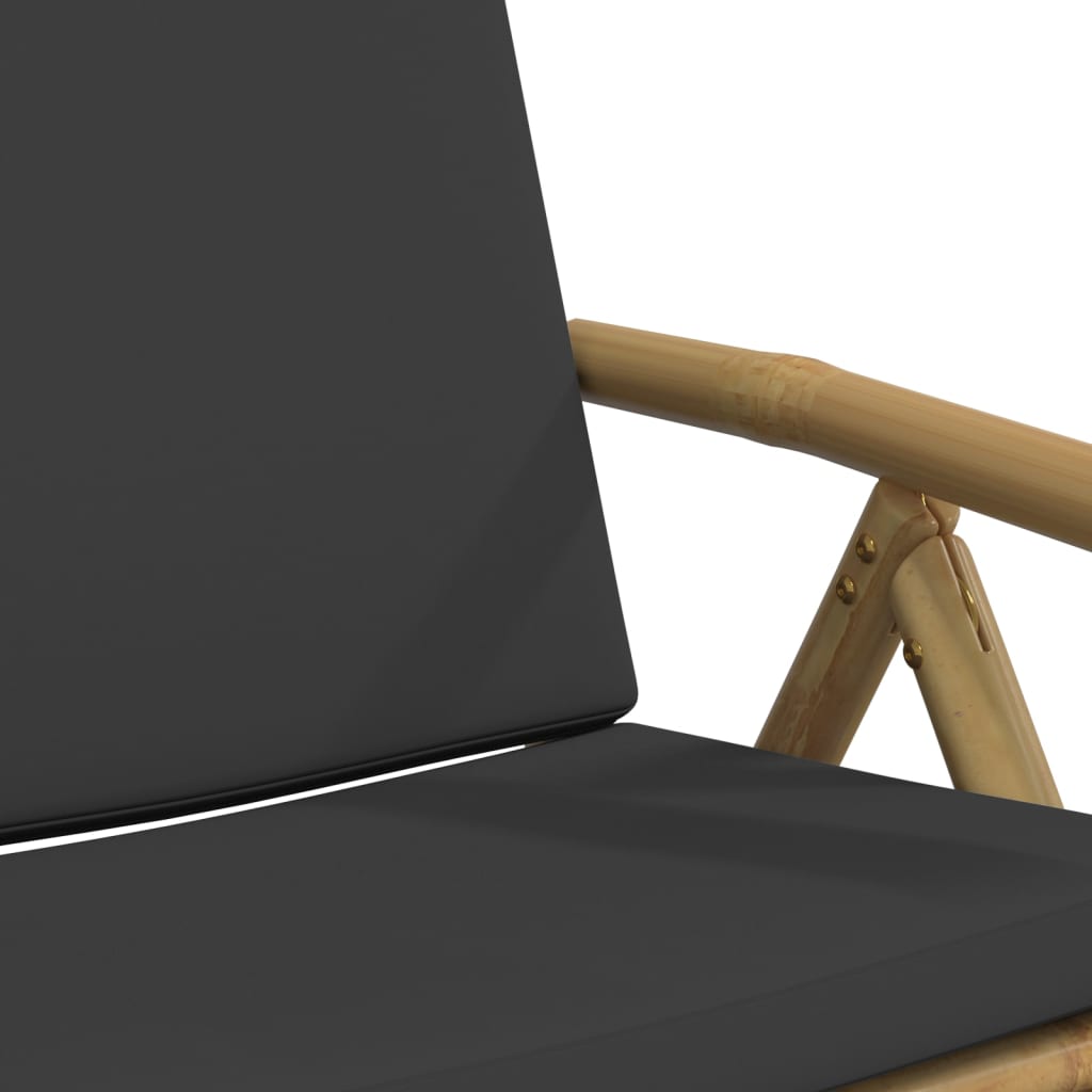 6-Piece Bamboo Reclining Chairs with Dark Grey Cushions - Foldable