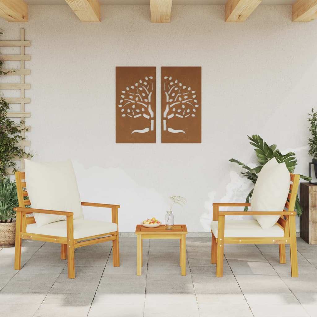 2-Piece Solid Acacia Wood Garden Sofa Chair Set with Cushions