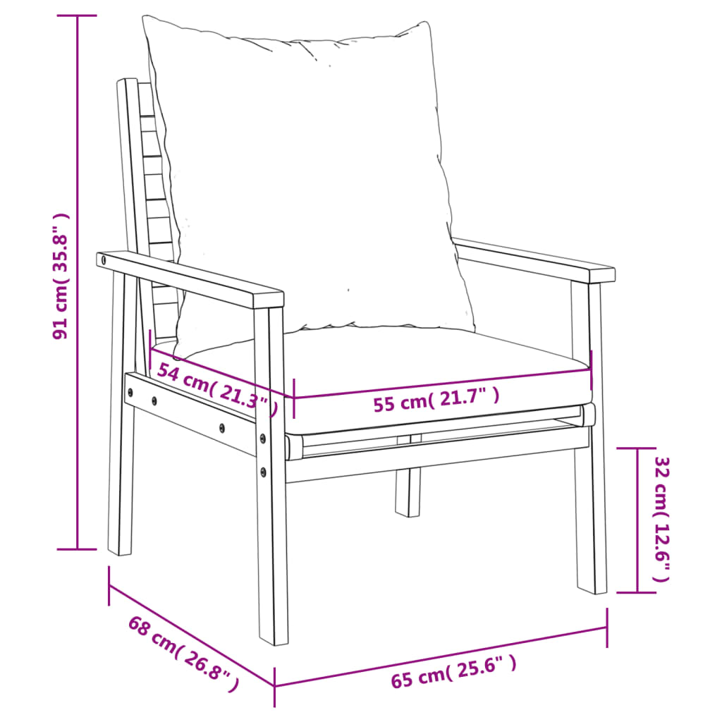 2-Piece Solid Acacia Wood Garden Sofa Chair Set with Cushions