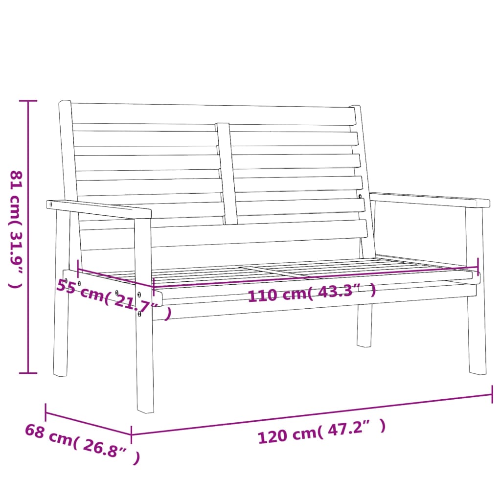 Solid Acacia Garden Sofa Bench - 120 cm Natural Wood Finish