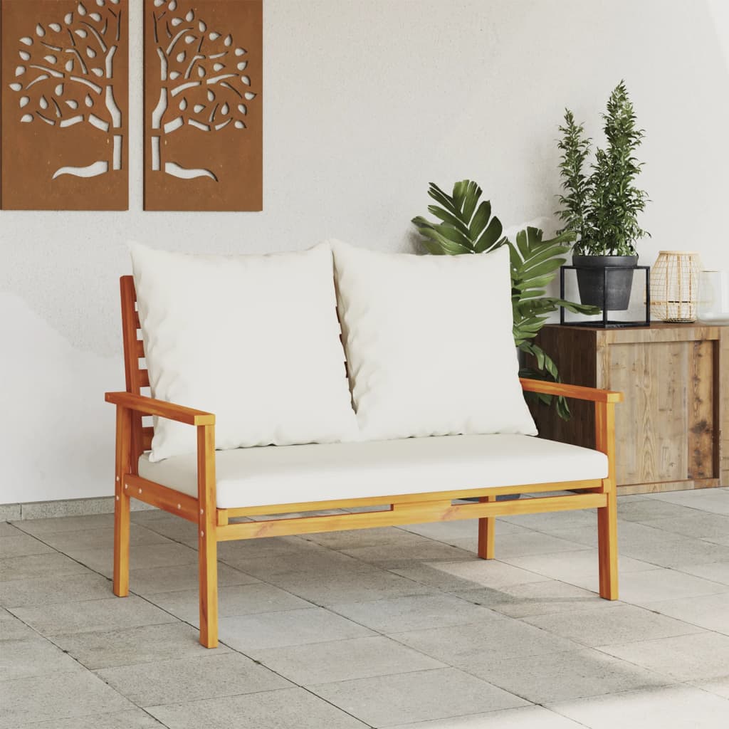 Solid Acacia Garden Sofa Bench 120cm with Cushion - Natural Wood