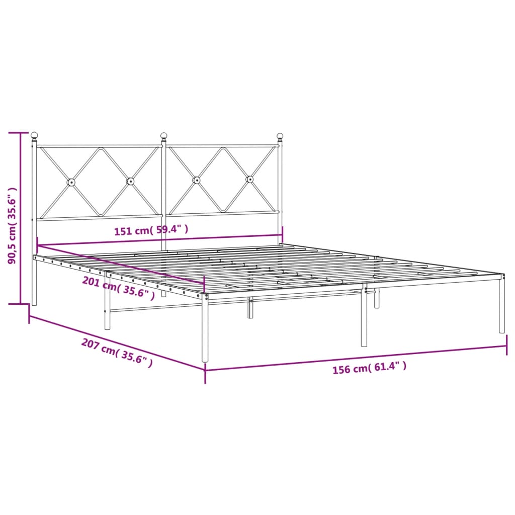 Black Metal Bed Frame with Headboard - Sturdy 150x200cm Design