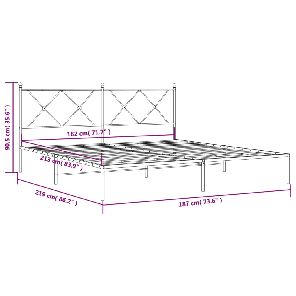 Black Metal Bed Frame with Headboard – 183x213cm Sturdy Design