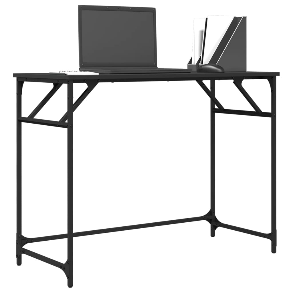 Black Engineered Wood & Steel Desk - 100x45x76 cm