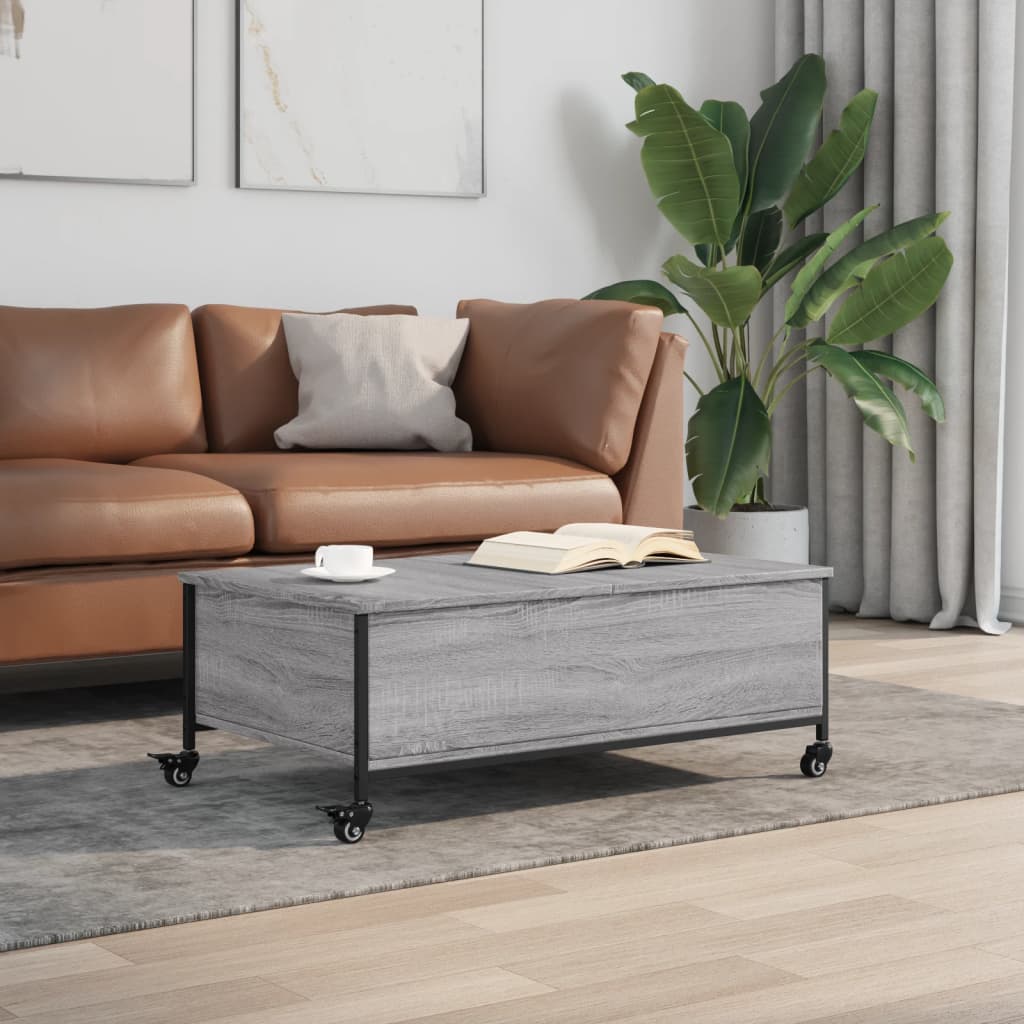 Coffee Table with Wheels Grey Sonoma 91x55x34 cm Engineered Wood