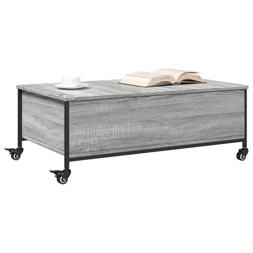 Coffee Table with Wheels Grey Sonoma 91x55x34 cm Engineered Wood