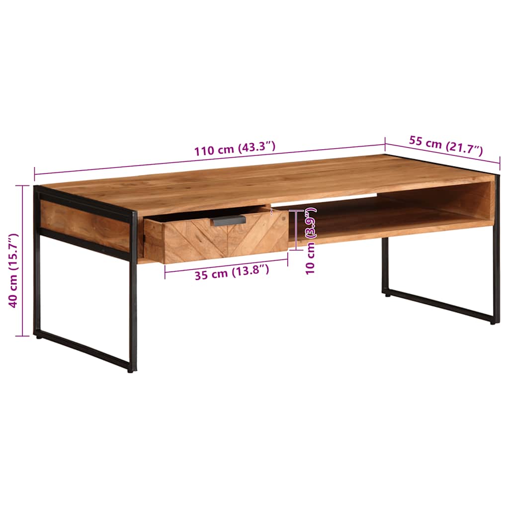 Coffee Table 110x55x40 cm Solid Wood Acacia
