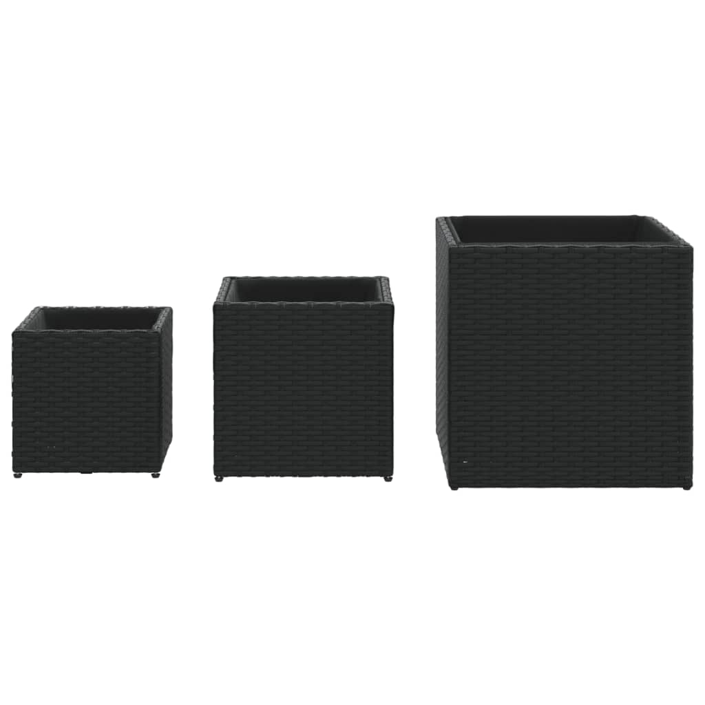 3-Piece Black Poly Rattan Garden Planters Set
