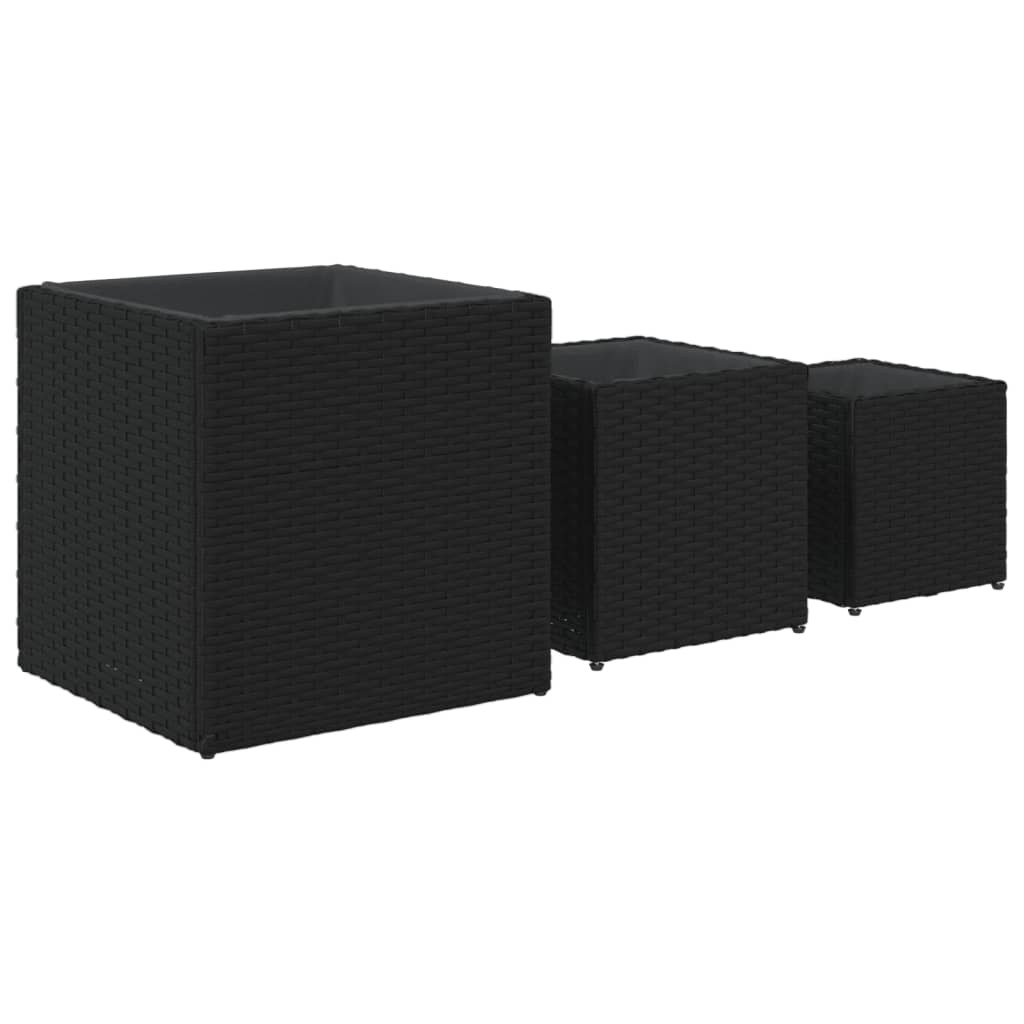 3-Piece Black Poly Rattan Garden Planters Set