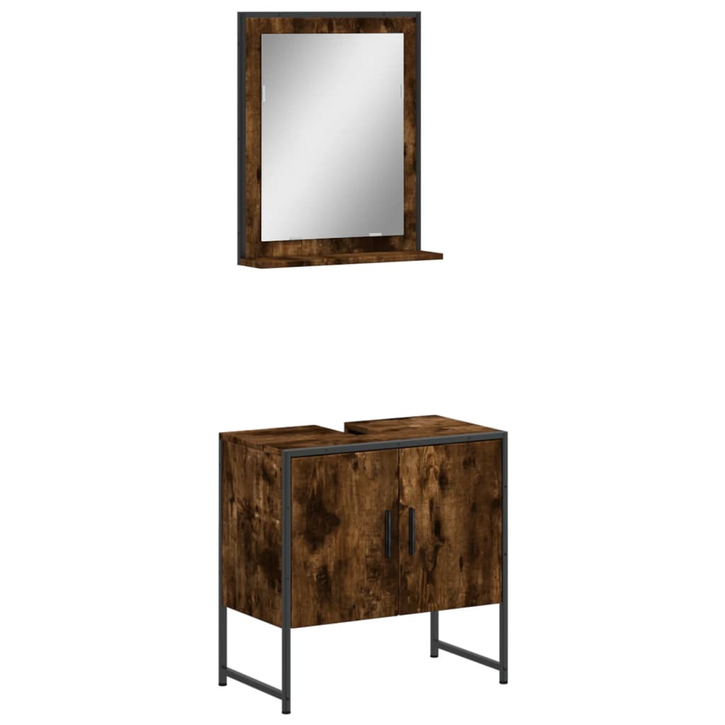 2 Piece Bathroom Cabinet Set Smoked Oak Engineered Wood
