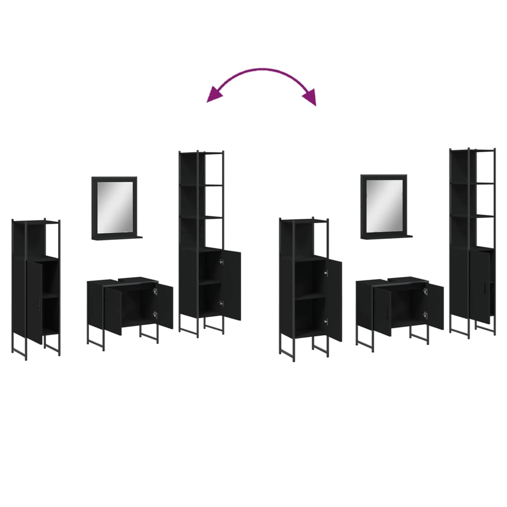 4 Piece Bathroom Cabinet Set Black Engineered Wood