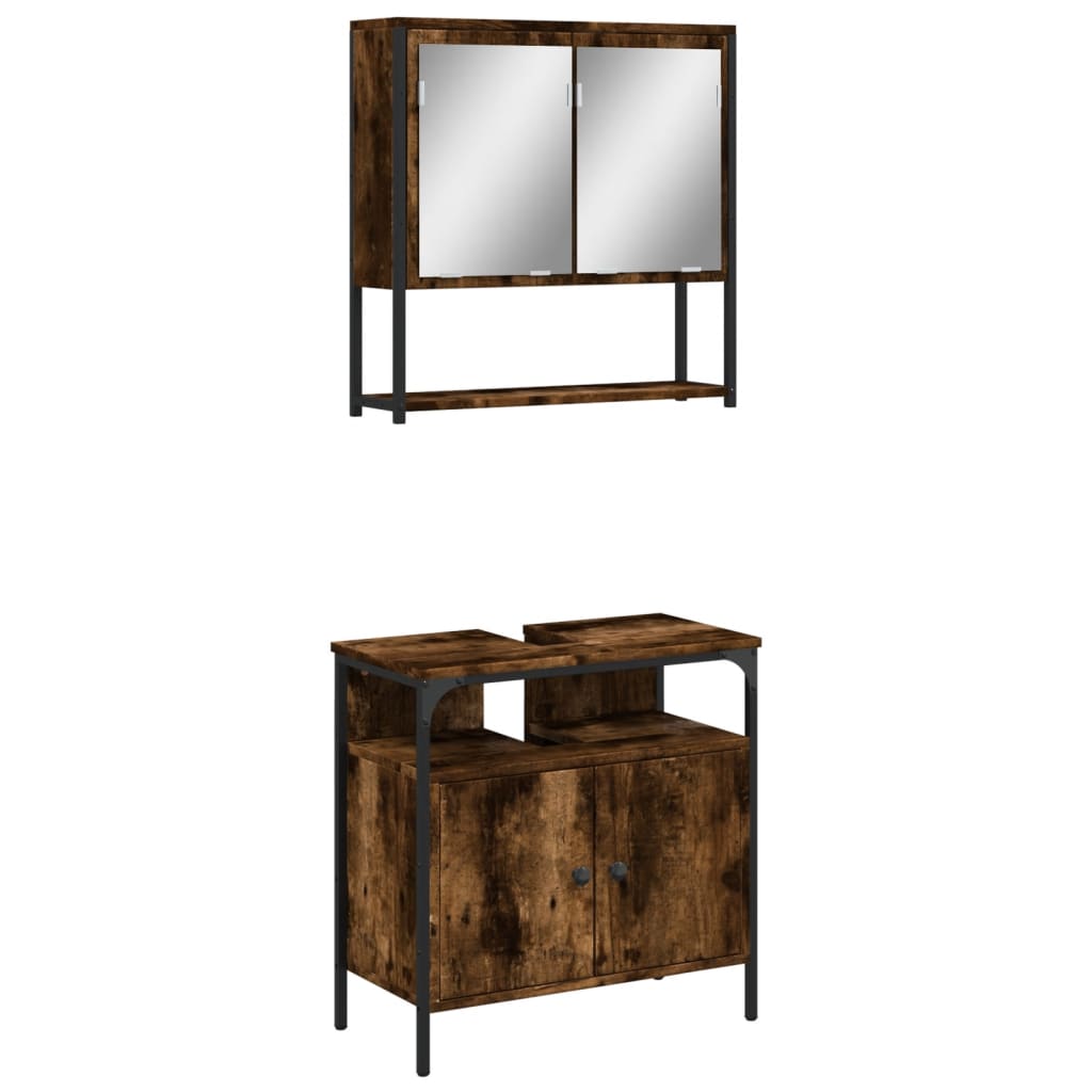 2 Piece Bathroom Furniture Set Smoked Oak Engineered Wood