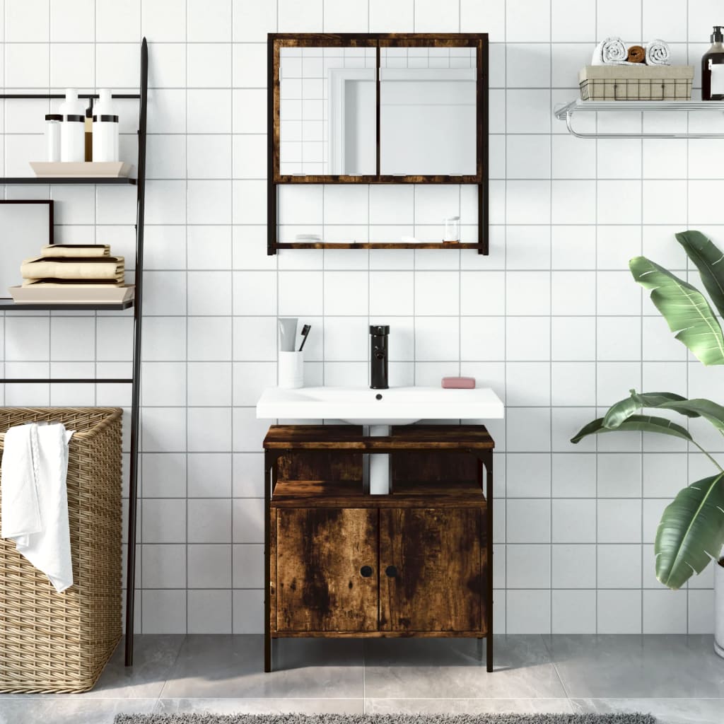 2 Piece Bathroom Furniture Set Smoked Oak Engineered Wood