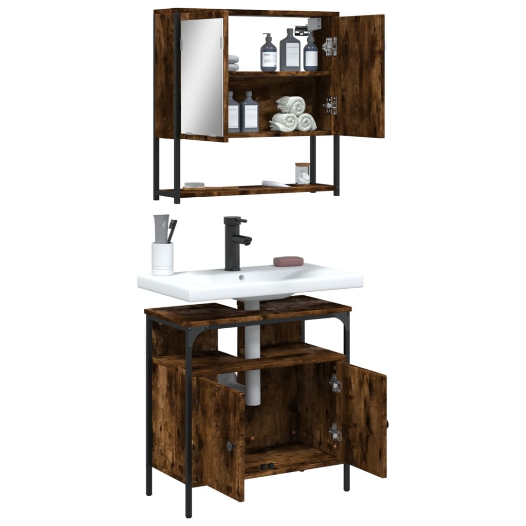 2 Piece Bathroom Furniture Set Smoked Oak Engineered Wood