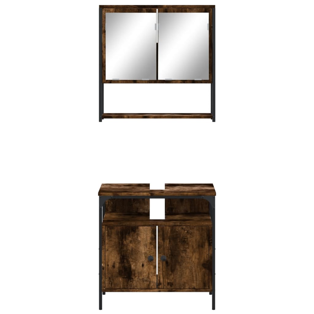2 Piece Bathroom Furniture Set Smoked Oak Engineered Wood