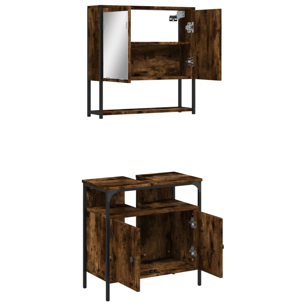 2 Piece Bathroom Furniture Set Smoked Oak Engineered Wood