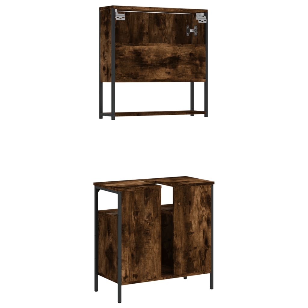 2 Piece Bathroom Furniture Set Smoked Oak Engineered Wood