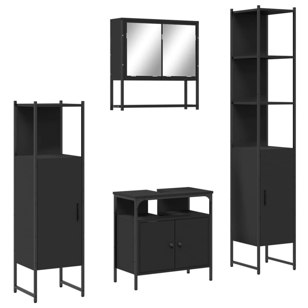 4 Piece Bathroom Furniture Set Black Engineered Wood
