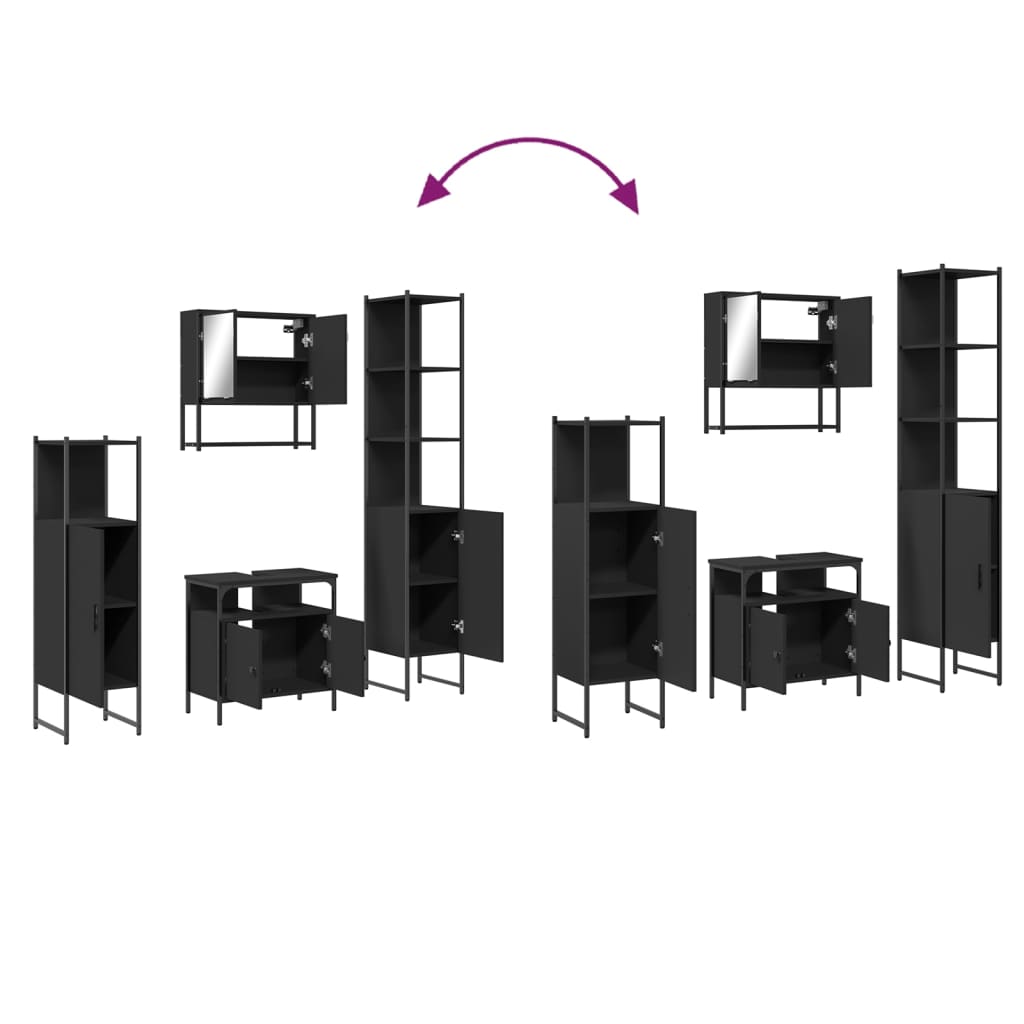 4 Piece Bathroom Furniture Set Black Engineered Wood