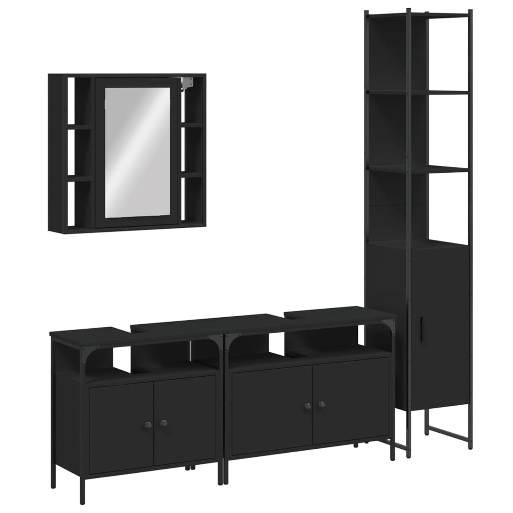 4 Piece Bathroom Cabinet Set Black Engineered Wood