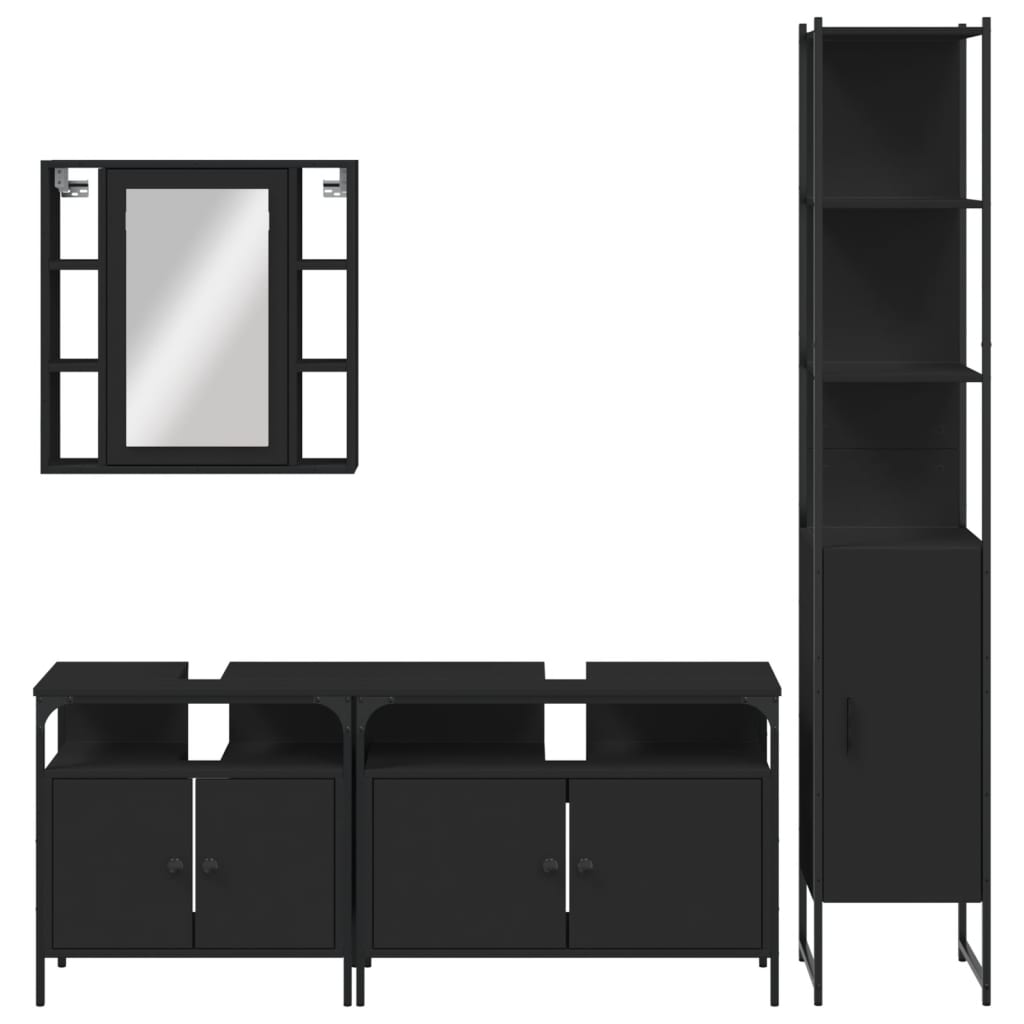 4 Piece Bathroom Cabinet Set Black Engineered Wood