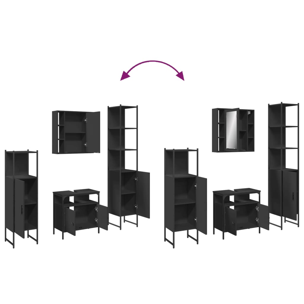 4 Piece Bathroom Cabinet Set Black Engineered Wood