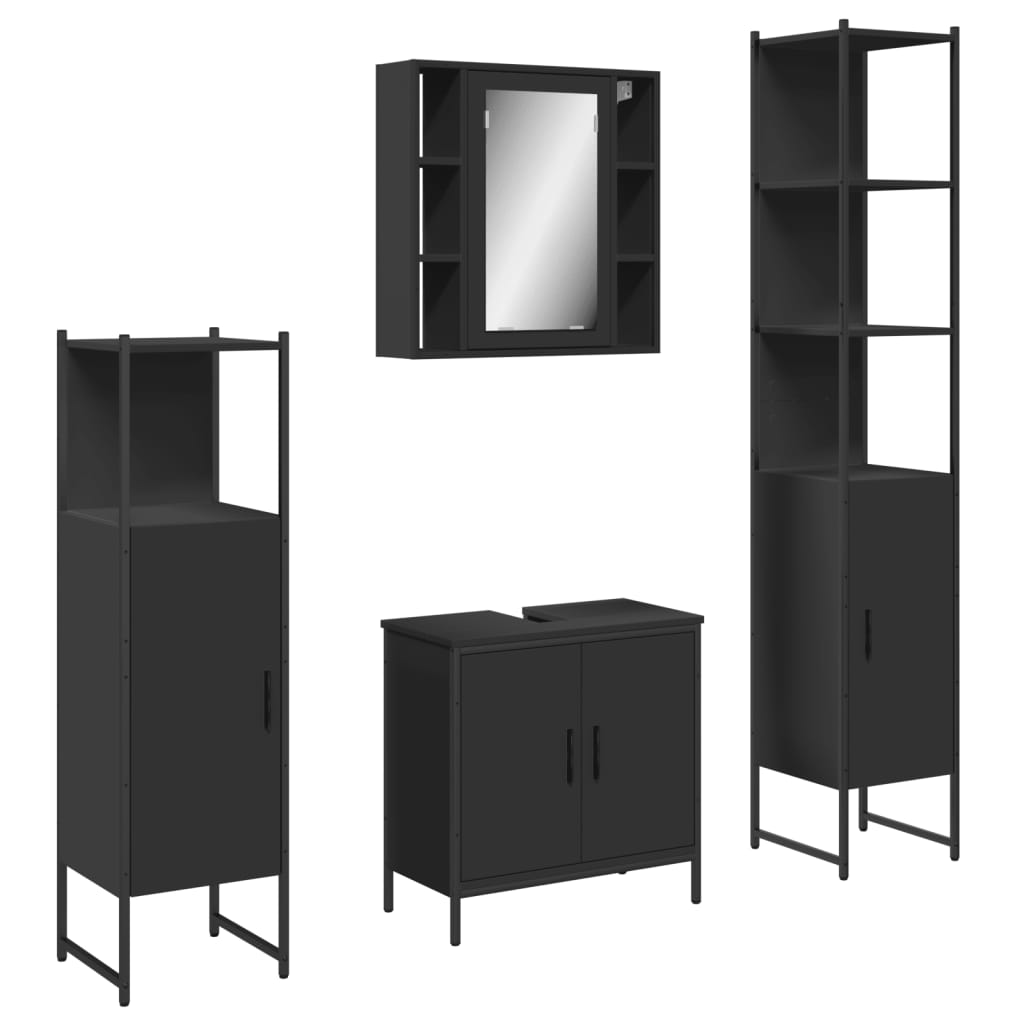 4 Piece Bathroom Cabinet Set Black Engineered Wood
