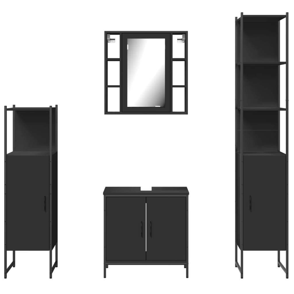 4 Piece Bathroom Cabinet Set Black Engineered Wood