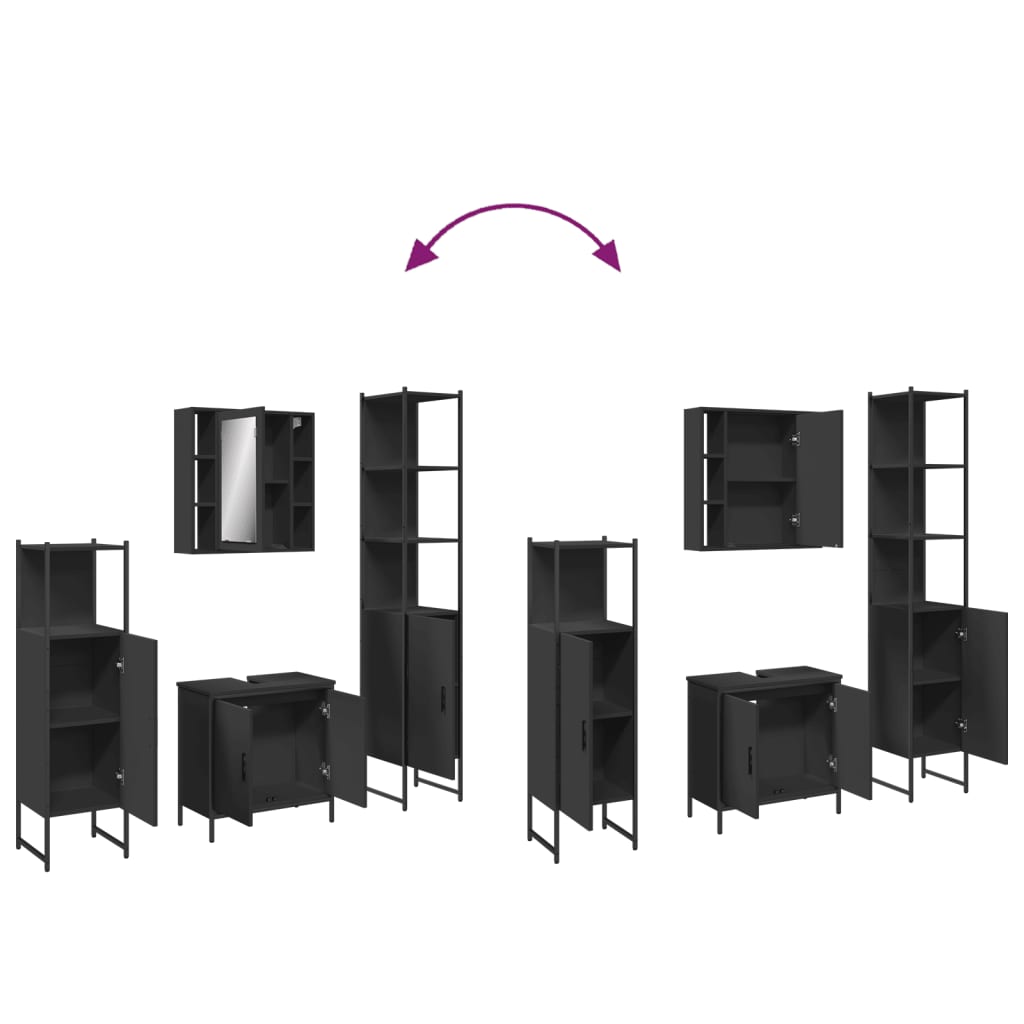 4 Piece Bathroom Cabinet Set Black Engineered Wood