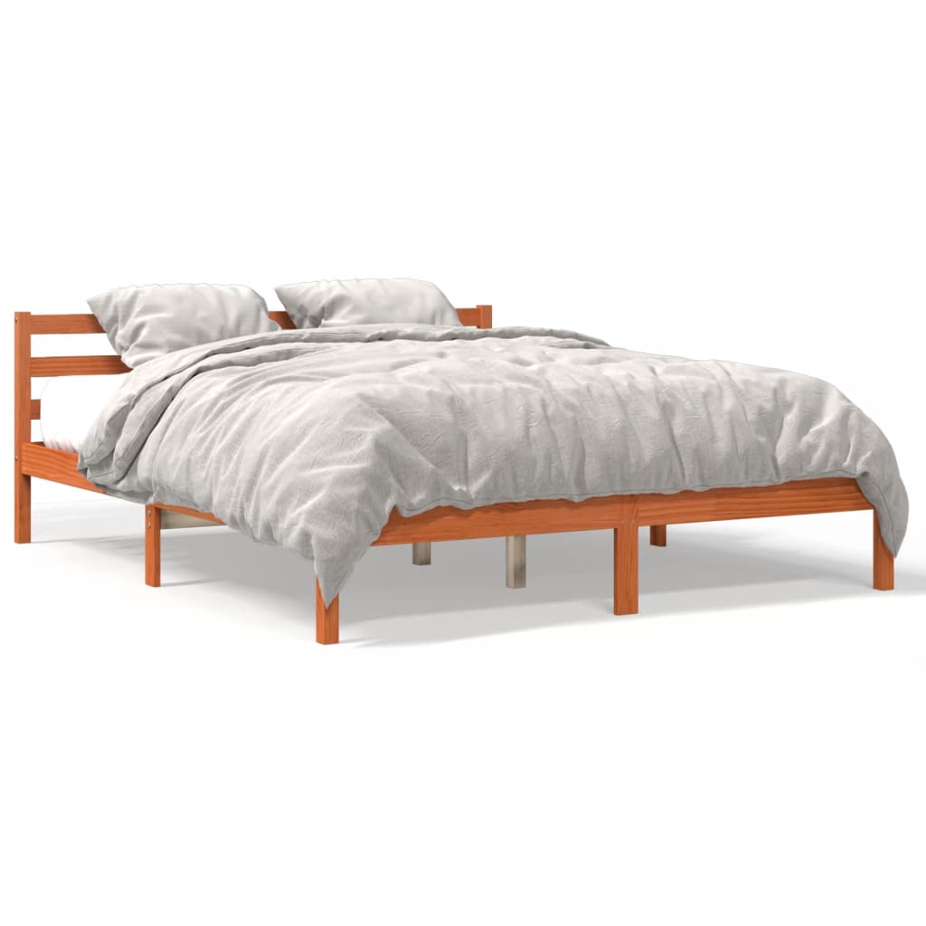 Wax Brown Solid Pine Wood Bed Frame 200x200 cm (No Mattress)
