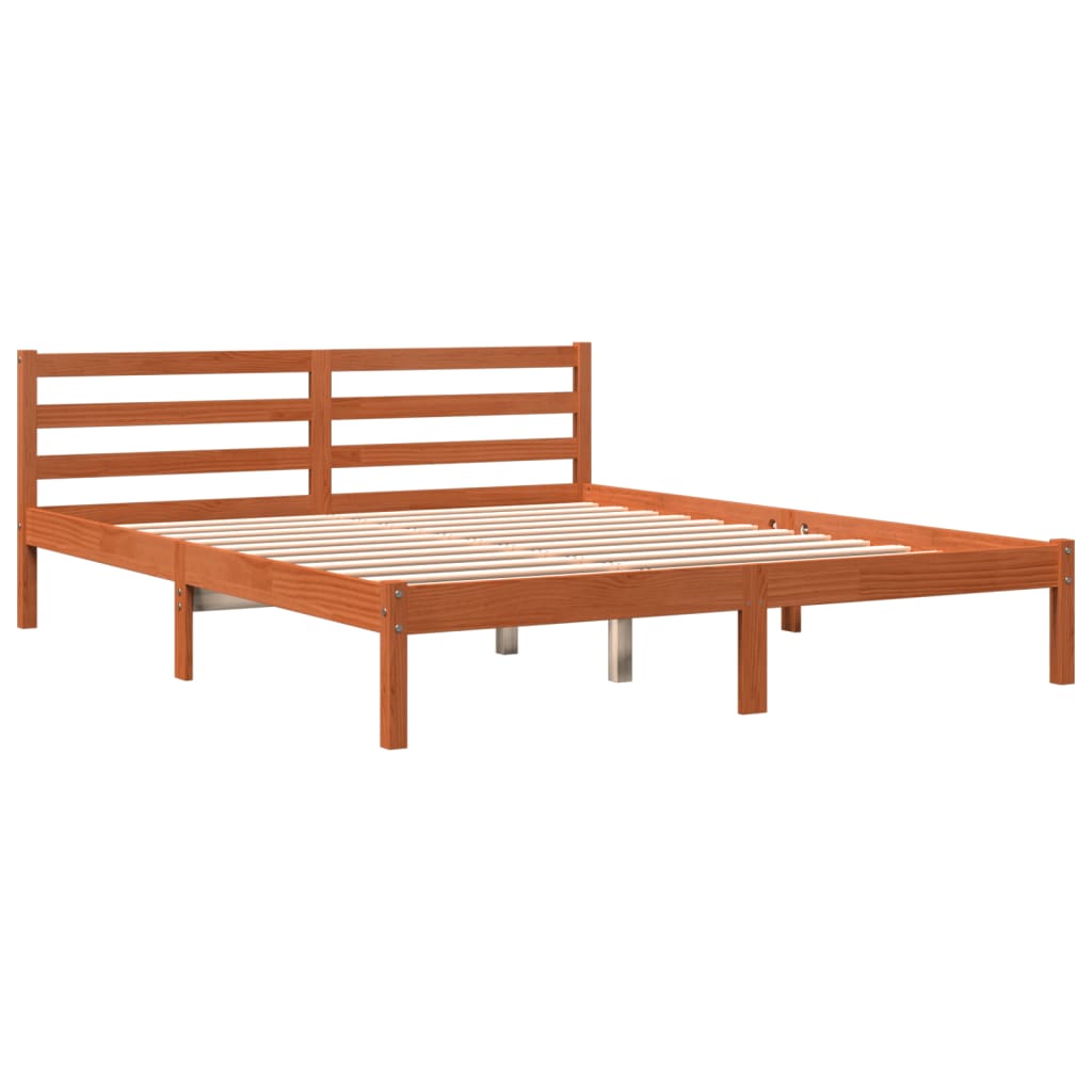 Wax Brown Solid Pine Wood Bed Frame 200x200 cm (No Mattress)