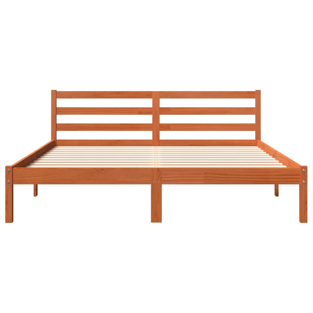 Wax Brown Solid Pine Wood Bed Frame 200x200 cm (No Mattress)
