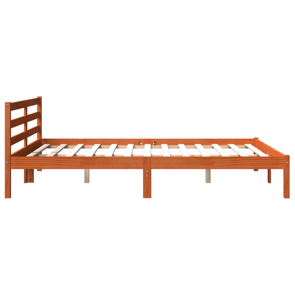 Wax Brown Solid Pine Wood Bed Frame 200x200 cm (No Mattress)